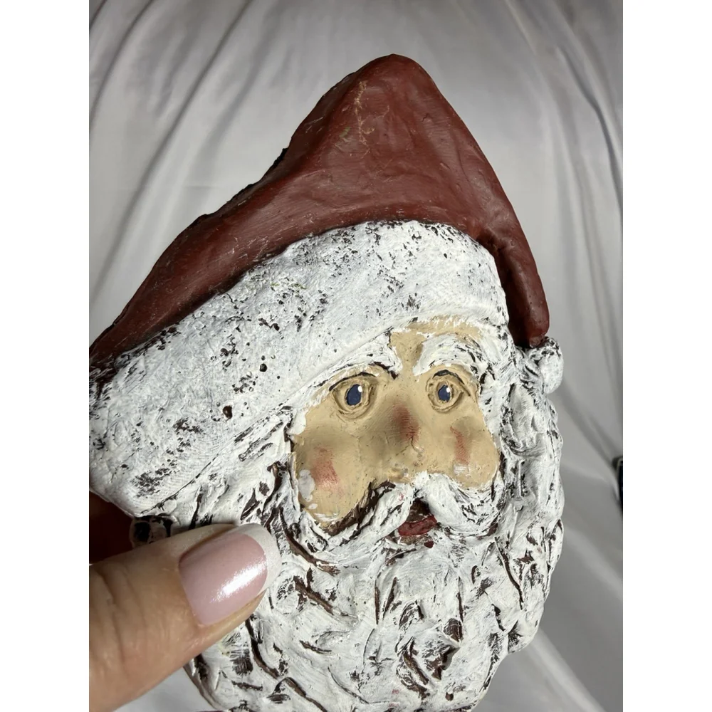 Handmade & Signed Distressed Santa Claus Head Ceramic Figure 6.5” Tall Christmas